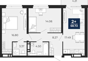 2-к квартира, вторичка, 69м2, 19/21 этаж