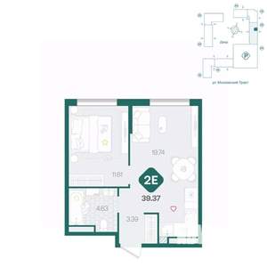 2-к квартира, вторичка, 39м2, 3/17 этаж