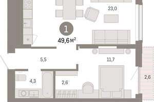 1-к квартира, вторичка, 50м2, 7/17 этаж