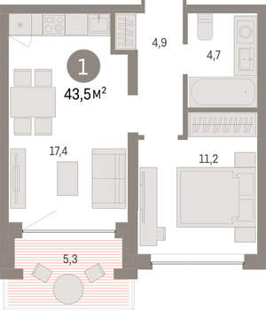 1-к квартира, вторичка, 44м2, 5/8 этаж