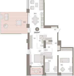 3-к квартира, вторичка, 134м2, 5/8 этаж