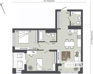 2-к квартира, вторичка, 68м2, 6/15 этаж