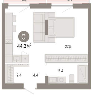 Студия квартира, вторичка, 44м2, 8/8 этаж