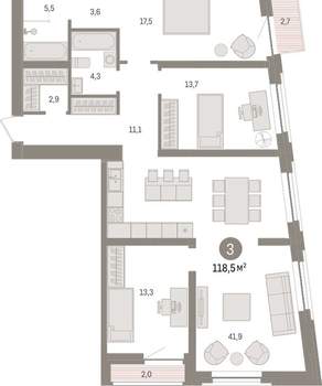 3-к квартира, вторичка, 119м2, 2/10 этаж