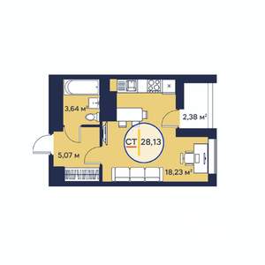 1-к квартира, вторичка, 28м2, 18/23 этаж