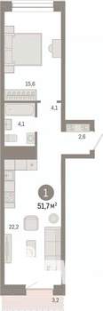 1-к квартира, вторичка, 52м2, 6/8 этаж