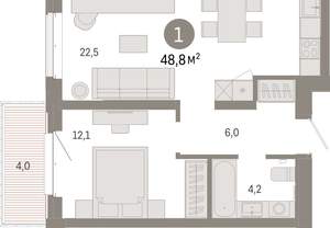 1-к квартира, вторичка, 49м2, 3/11 этаж