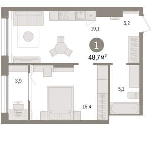 1-к квартира, вторичка, 49м2, 14/17 этаж