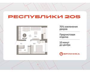 1-к квартира, вторичка, 40м2, 8/17 этаж