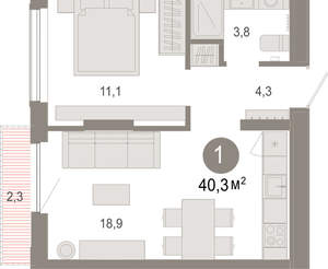 1-к квартира, вторичка, 40м2, 4/17 этаж