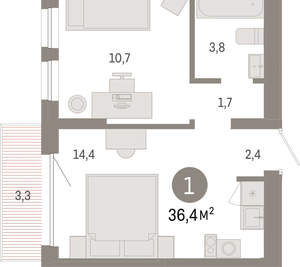 1-к квартира, вторичка, 36м2, 8/17 этаж