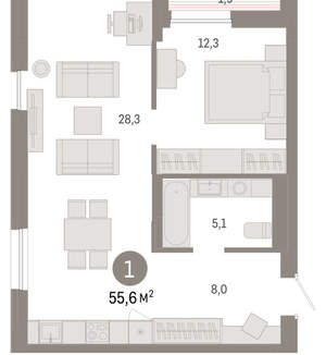 1-к квартира, вторичка, 56м2, 15/17 этаж