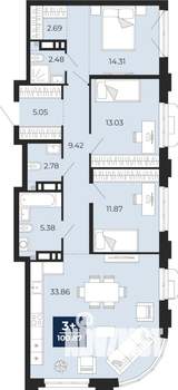 3-к квартира, вторичка, 101м2, 5/24 этаж