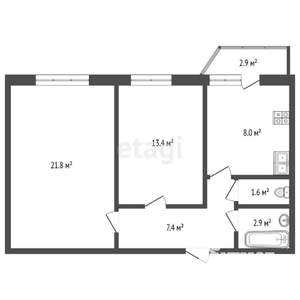 2-к квартира, вторичка, 55м2, 1/17 этаж