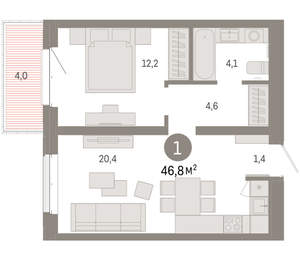 1-к квартира, вторичка, 47м2, 4/11 этаж