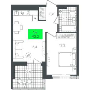 1-к квартира, вторичка, 42м2, 4/8 этаж