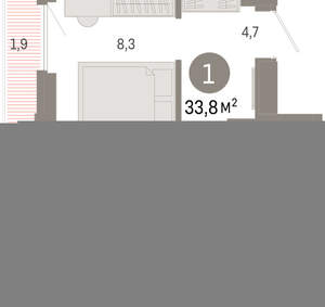 1-к квартира, вторичка, 34м2, 7/25 этаж
