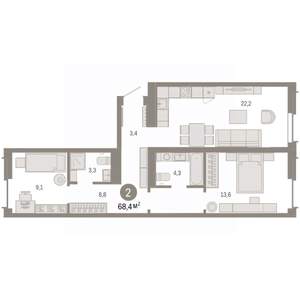 2-к квартира, вторичка, 68м2, 6/7 этаж