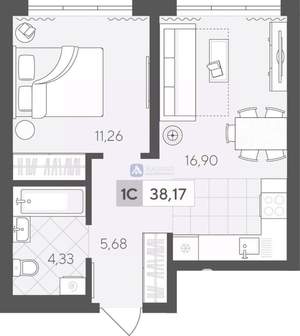 1-к квартира, вторичка, 38м2, 8/17 этаж