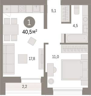 1-к квартира, вторичка, 40м2, 9/17 этаж