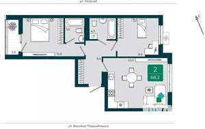 2-к квартира, вторичка, 68м2, 6/9 этаж