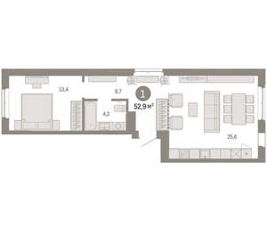 1-к квартира, вторичка, 53м2, 3/11 этаж
