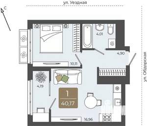 1-к квартира, вторичка, 40м2, 4/15 этаж