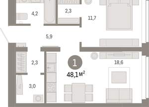 1-к квартира, вторичка, 48м2, 10/16 этаж