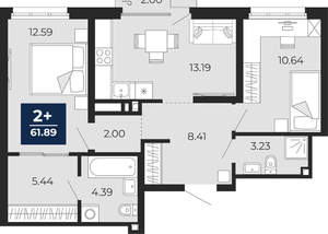 2-к квартира, вторичка, 60м2, 6/24 этаж