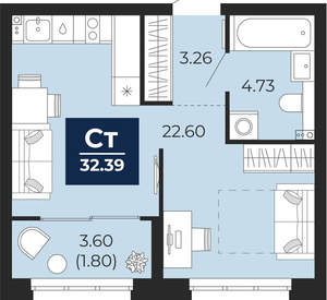 Студия квартира, вторичка, 34м2, 2/22 этаж