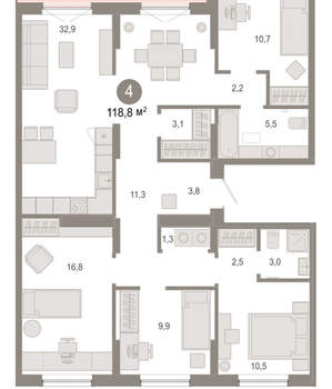 4-к квартира, вторичка, 119м2, 8/17 этаж