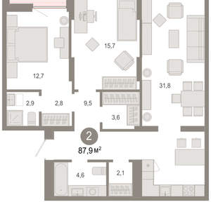 2-к квартира, вторичка, 88м2, 9/17 этаж