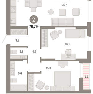 2-к квартира, вторичка, 77м2, 14/17 этаж