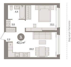 1-к квартира, вторичка, 42м2, 2/9 этаж