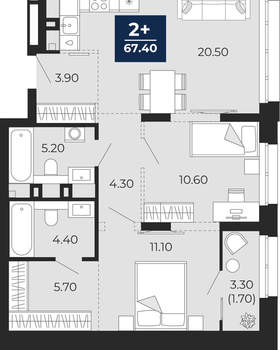 2-к квартира, вторичка, 69м2, 2/24 этаж