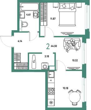 2-к квартира, вторичка, 45м2, 24/25 этаж