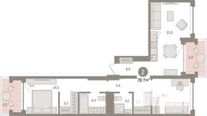 2-к квартира, вторичка, 79м2, 7/8 этаж