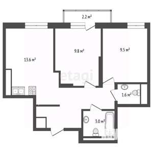2-к квартира, вторичка, 46м2, 20/25 этаж