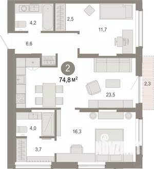 2-к квартира, вторичка, 75м2, 10/17 этаж