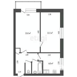 2-к квартира, вторичка, 40м2, 4/5 этаж