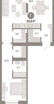 1-к квартира, вторичка, 60м2, 2/17 этаж