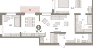 2-к квартира, вторичка, 97м2, 7/16 этаж