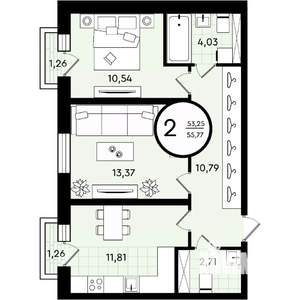 2-к квартира, вторичка, 56м2, 3/4 этаж