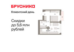 1-к квартира, вторичка, 34м2, 15/25 этаж