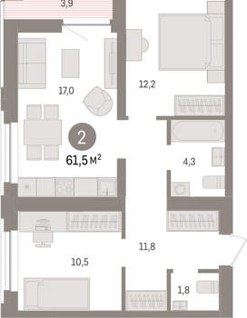 2-к квартира, вторичка, 62м2, 4/10 этаж