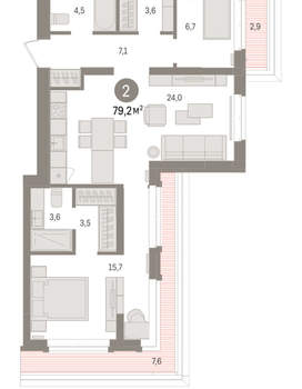 2-к квартира, вторичка, 79м2, 6/16 этаж