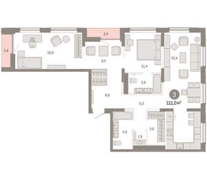 3-к квартира, вторичка, 111м2, 13/17 этаж