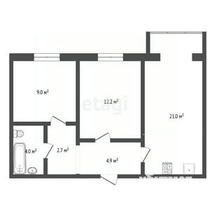 2-к квартира, вторичка, 51м2, 3/9 этаж