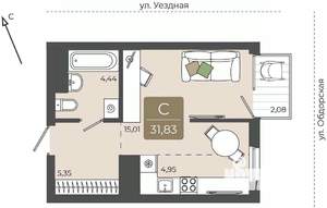 Студия квартира, вторичка, 32м2, 7/15 этаж