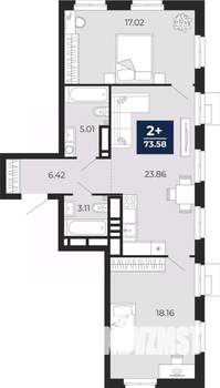 2-к квартира, вторичка, 74м2, 17/24 этаж